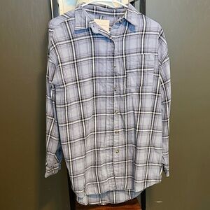 Aeropostale Blue Oversized Plaid Button-Down Shirt